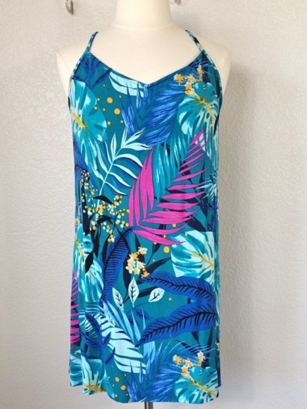 Soma XL Racerback Chemise Nightgown Pajama Cool Nights Tropical Leaf Print